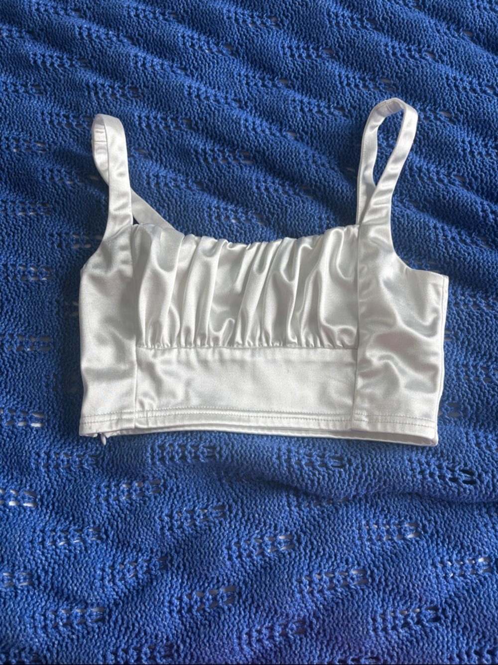 Adika White Satin Ruched Crop Top bralette